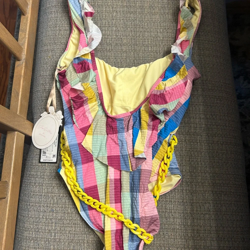 Gianni Bini Colorful Striped Tote with Yellow Chain - Picture 9 of 10